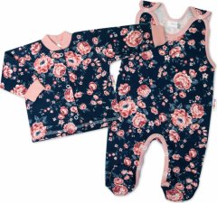 Baby Nellys 2-dílná sada, bavlněné dupačky s košilkou Růžičky, granát
