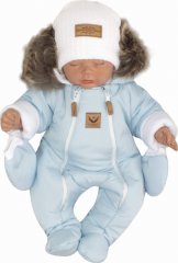 Z&Z Zimní kombinéza s dvojitým zipem, kapucí a kožešinou + rukavičky, Angel - modrý, 86