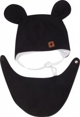 Z&Z Dvouvrstvá pletená čepice na zavazování s šátkem 2v1, Méďa - černá