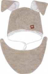 Z&Z Dvouvrstvá pletená čepice na zavazování s šátkem 2v1, Zajíček - béžová, vel. 80