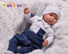 Baby Nellys 2-dílná sada Robert, body s límečkem, kalhoty Baggy - modré kárko