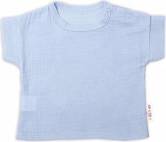 Baby Nellys 2-dílná mušelínová soupravička, tričko + kraťasky BOY, světle modrá, vel. 68