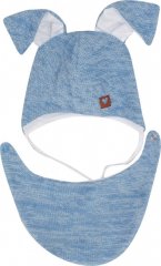 Z&Z Dvouvrstvá pletená čepice na zavazování s šátkem 2v1, Zajíček - modrá, vel. 68