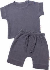 Baby Nellys 2-dílná mušelínová soupravička, tričko + kraťasky BOY, granát, vel. 68