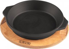 LAVA METAL Litinový servírovací talíř/miska 16cm s dřevěným podstavcem
