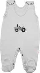 2-dílná sada bavlněné dupačky s košilkou Mrofi, Traktor - šedá/bílá