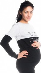 Těhotenské a kojící triko/mikina Fabulous, dlouhý rukáv, černo-světle šedá, vel. L