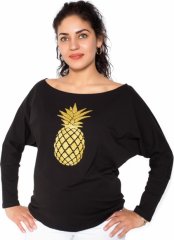 Be MaaMaa Těhotenská mikina, triko Ananas - černé - L