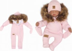 Z&Z Zimní kombinéza s kapucí a kožešinou + rukavičky, růžová