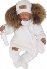 Z&Z Zimní kombinéza s kapucí a kožešinou + rukavičky, bílá