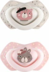 Canpol Babies 2 ks symetrických silikonových dudlíků, 6-18m, Bonjour Paris, růžová/šedá