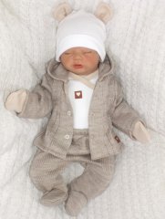 Z&Z 5-dílná kojenecká soupravička pletená do porodnice - béžová, bílá