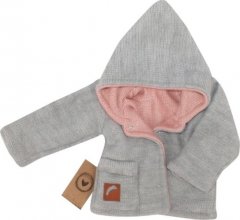 Z&Z Pletený, oboustranný svetřík, kabátek s kapucí, růžovo-šedý, vel. 62