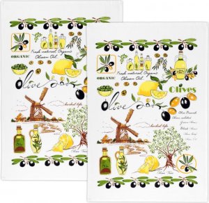 Kuchyňské utěrky - sada 2 kusů - 40x60 cm - olivy - žlutá, zelená