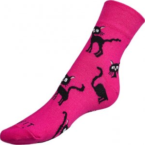 Ponožky Kočka magenta - 35-38 - sytá růžová