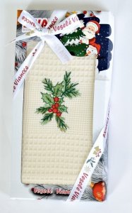 Dárkové vánoční balení utěrka 50x70 cm SWAN větvička 1 ks - bavlna