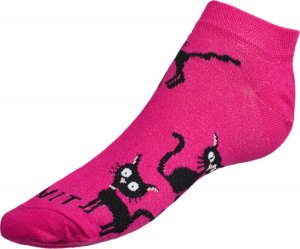 Ponožky nízké Kočka magenta - 35-38 - růžová,černá