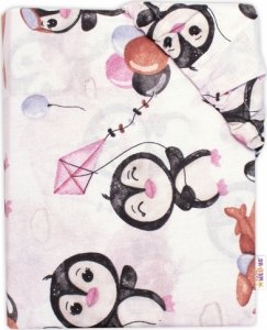 Baby Nellys Bavlněné prostěradlo - Tučňáci, bílé, 140 x 70 cm