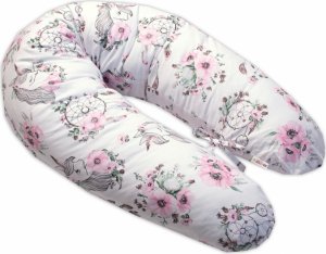 Baby Nellys Kojící bavlněný polštář - relaxační poduška Sny Jednorožce, bílý/růžový