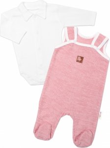 Baby Nellys 2-dílná soupravička Star, body dl. rukáv + pletené dupačky, růžové, vel. 62