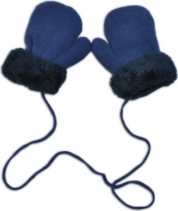 YO! Zimní kojenecké rukavičky s kožíškem - se šňůrkou YO-jeans/granátový kožíšek, vel.110
