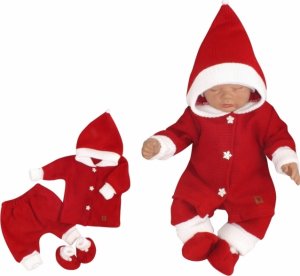 Z&amp;Z 3-dílná pletená souprava, kabátek, kalhoty a botičky Baby Santa, červená, vel. 74