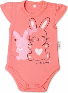 Baby Nellys Bavlněné kojenecké body, kr. rukáv, Cute Bunny - lososové, vel. 62