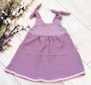 Baby Nellys Letní lehoučké mušelínové šaty Summer - lila, levandule, vel. 80/86