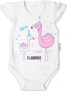Baby Nellys Bavlněné kojenecké body, kr. rukáv, Flamingo - bílé, vel. 62