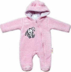 Baby Nellys Chlupáčkový overálek s kapucí, Cute Bunny - světle růžový