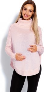 Be MaaMaa Těhotenské pončo s dlouhým rukávem - oválný střih, růžové