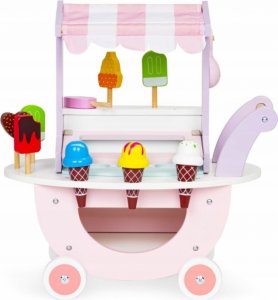 Eco Toys Dřevená pojízdná zmrzlina s doplňky, růžová
