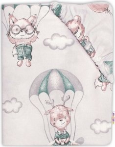 Baby Nellys Dětské bavlněné prostěradlo do postýlky, Létající zvířátka, zelené, 70x140 cm