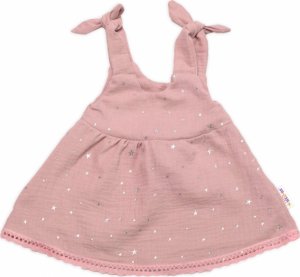 Baby Nellys Letní lehoučké mušelínové šaty Summer Stars - pudrové, vel. 68/74