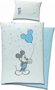 Luxusní bavlněné dětské povlečení Mickey Mouse a balónek, 120x90 cm, modré