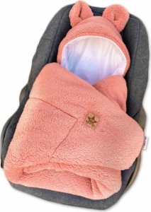 Baby Nellys Oteplená zavinovací deka Medvídek do autosedačky, 100x100 cm, růžová