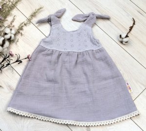 Baby Nellys Letní lehoučké mušelínové šaty Summer - šedé