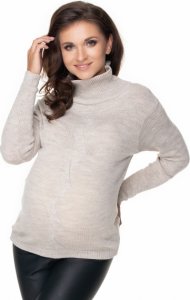 Be MaaMaa Těhotenský svetr s rolákem - béžový