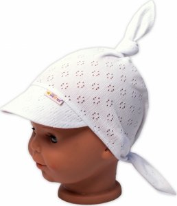 Baby Nellys Dětský síťkovaný šátek s kšiltem na zavazování - bílý, vel. 92/104