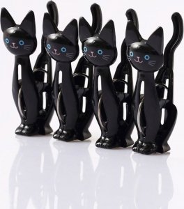 Kolíčky na prádlo Kočka 4 ks - černé