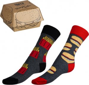 Ponožky Hamburger+hranolky 2 páry v dárkovém balení - 35-38 - černá, béžová, červená