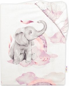 Dětské bavlněné prostěradlo do postýlky Baby Nellys, Slon a duha, růžová/bílá, 140x70 cm