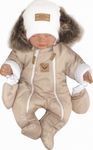 Z&amp;Z Zimní kombinéza s dvojitým zipem, kapucí a kožešinou + rukavičky, Angel - béžový, 62