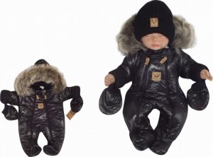 Zimní kombinéza s dvojitým zipem, kapucí a kožešinou + rukavičky Z&amp;Z, Angel, černý, vel.62