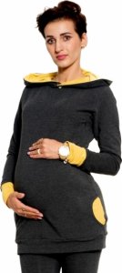Těhotenská/kojící mikina Be MaaMaa s kapucí, Gianna - grafit/žlutá, vel. M