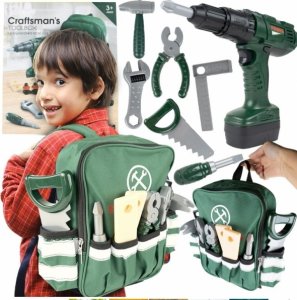 Dětský batoh s nářadím a vrtačkou na baterie, Tulimi Craftsman, zelený