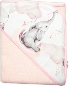 Dětská termoosuška s kapucí Baby Nellys, Slon a duha, 100 x 100 cm, růžová