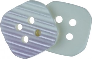 Knoflík - balení po 10ks - 13,5x13,5 mm - bílý s fialovými proužky
