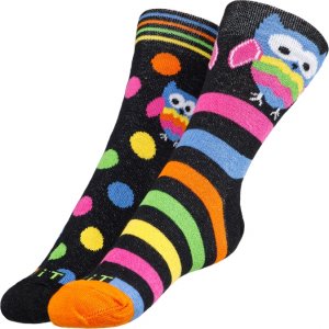 Ponožky dětské Sova - 25-29 - černá, růžová, modrá, zelená, žlutá