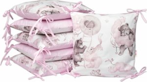 Bavlněný polštářkový mantinel Baby Nellys, Zvířátka na mráčku, růžová/bílá